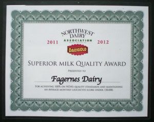 Superiou Quality Milk award